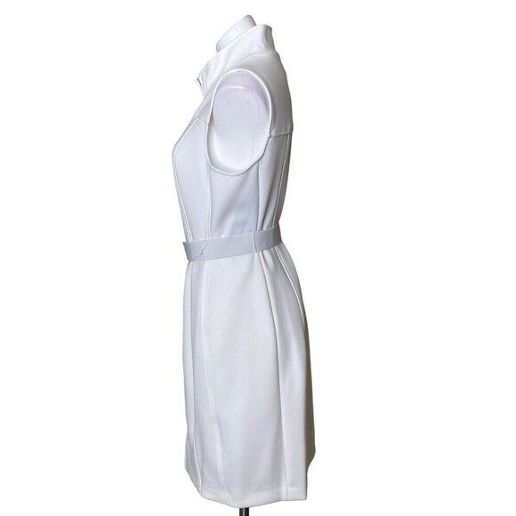 Tommy Hilfiger Ivory Scuba Sheath Dress, NWT $119 Front Zip Belt Women's Size 12 - Picture 7 of 12